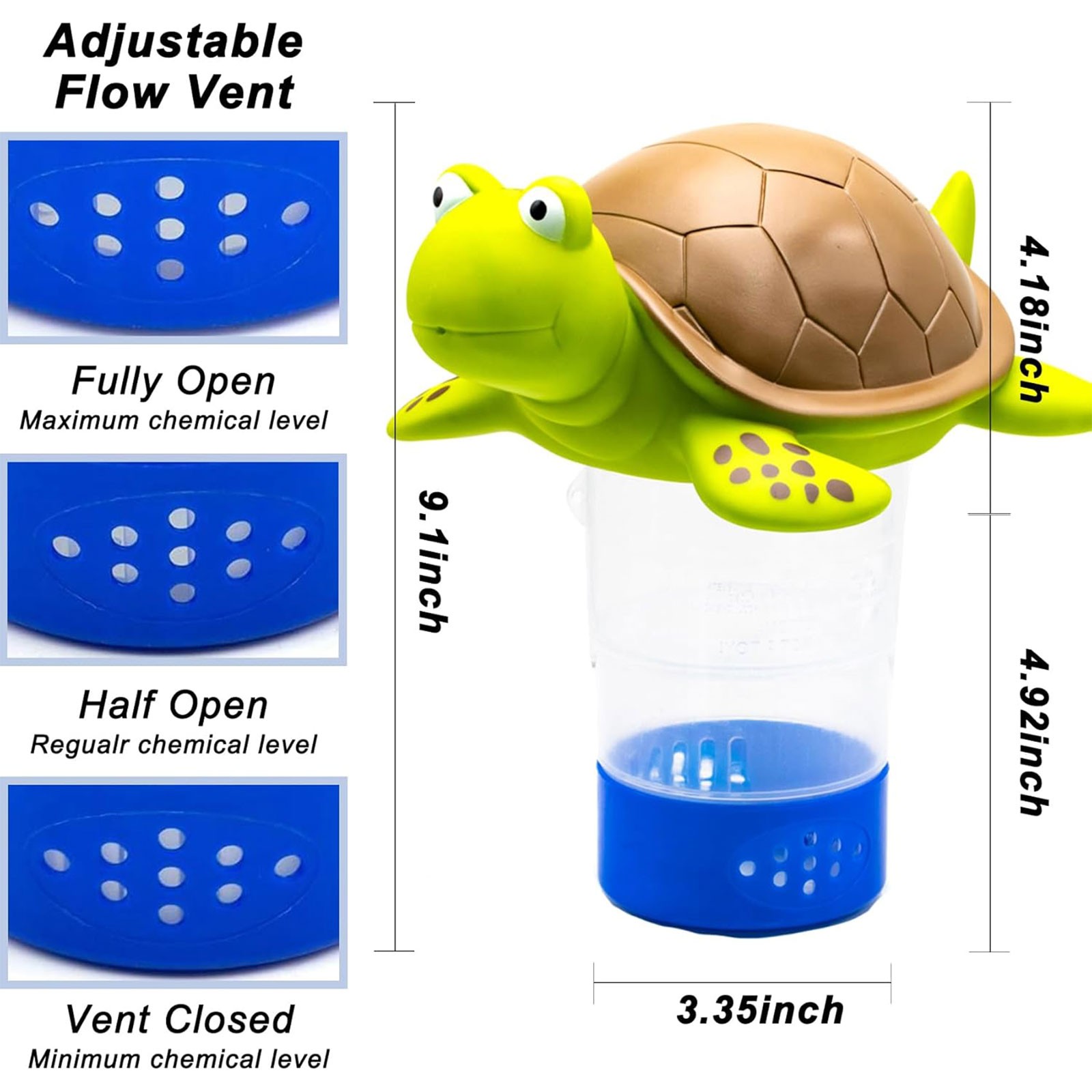 Turtle Pool Chlorine Floater, Floating Pool Chlorine Dispenser Fits 3" Tabs