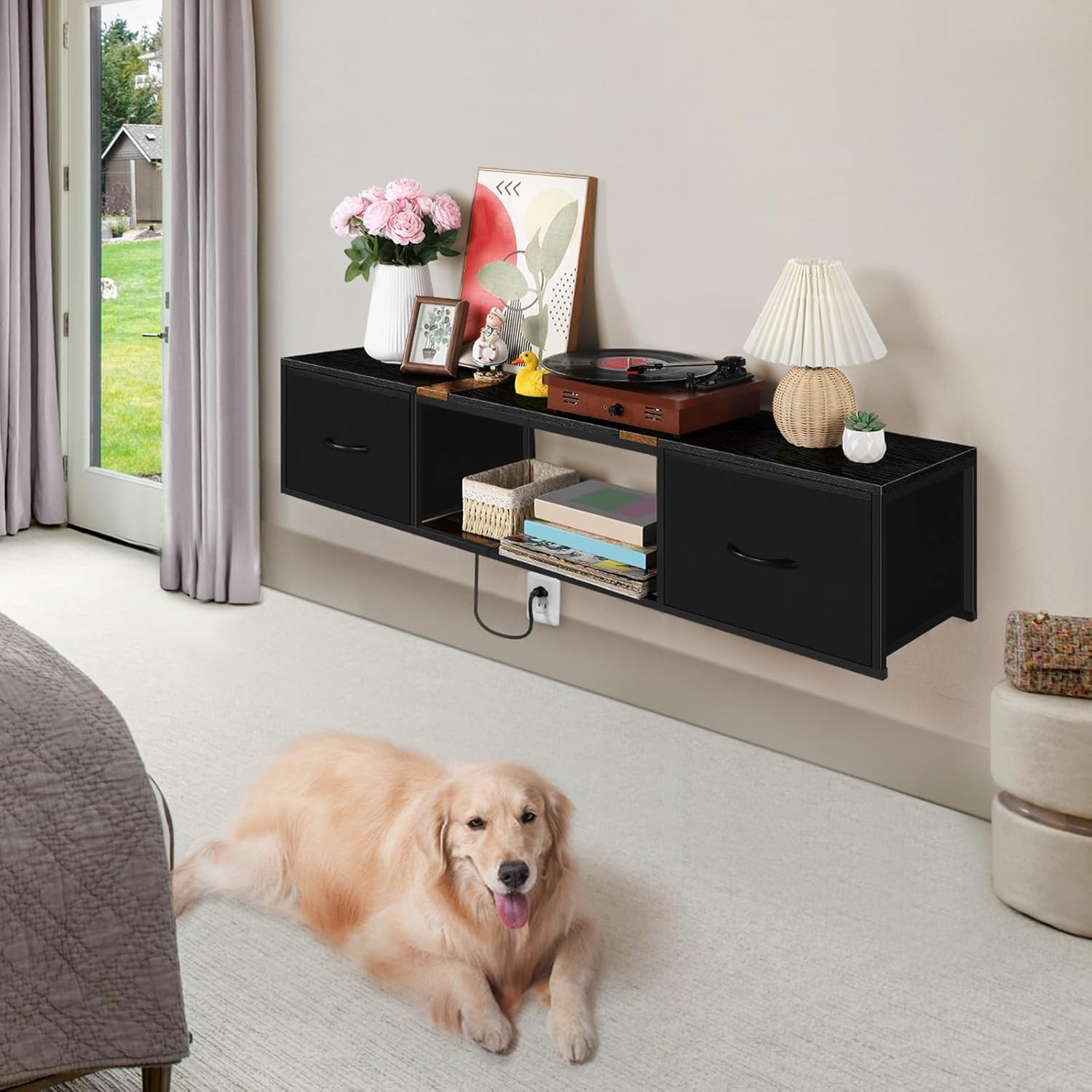 Floating TV Stand w/Power Outlets Wall Entertainment Center Drawers TV Console