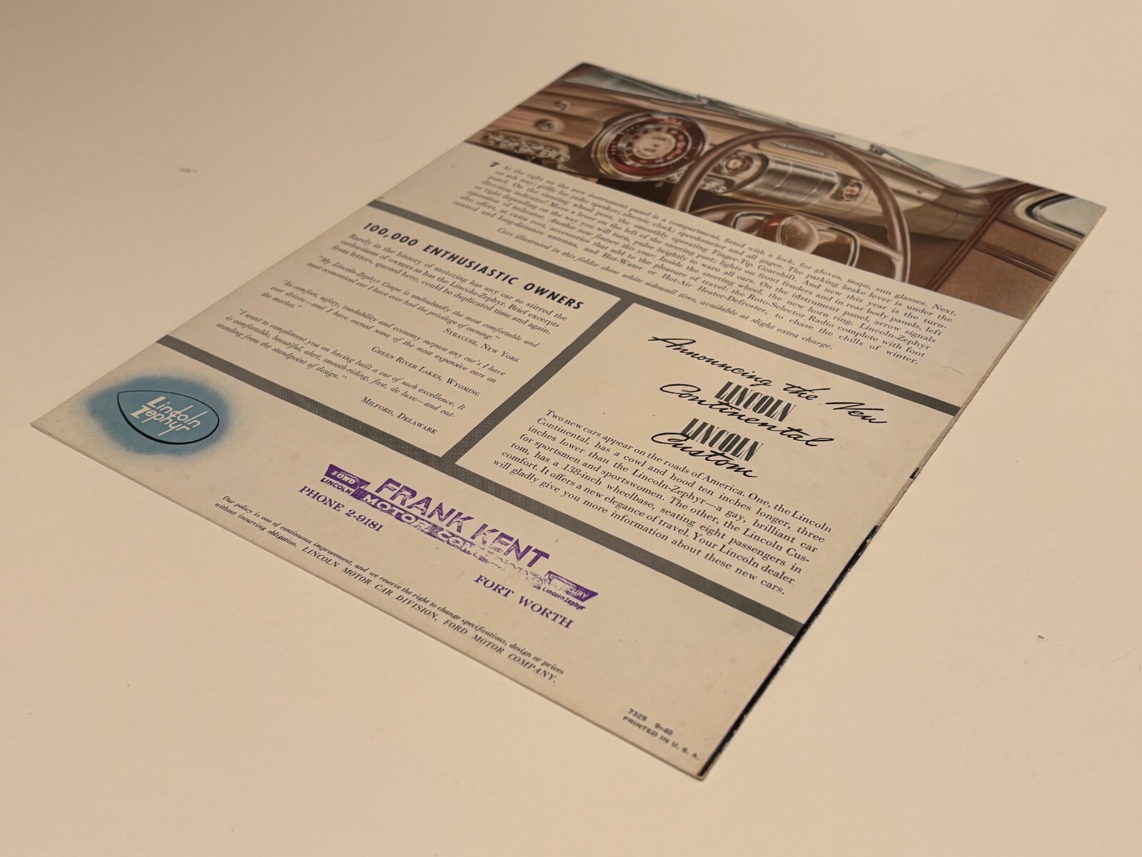 1941 LINCOLN ZEPHYR V-12 SALES BROCHURE CATALOG ORIGINAL VERY GOOD CONDITION