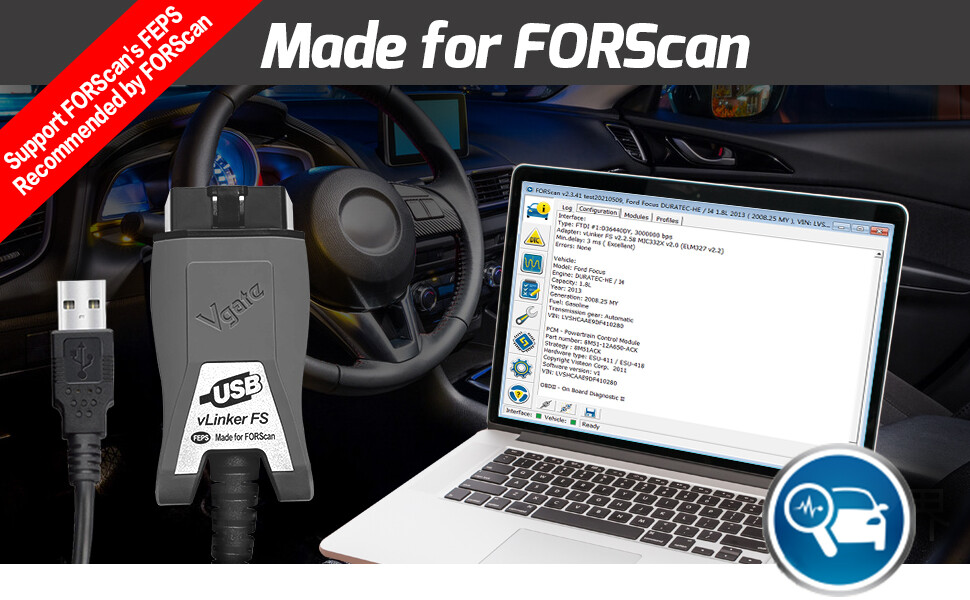 Vgate vLinker FS OBD2 Scanner USB Adapter Fit For FORScan HS/MS-CAN Auto Switch