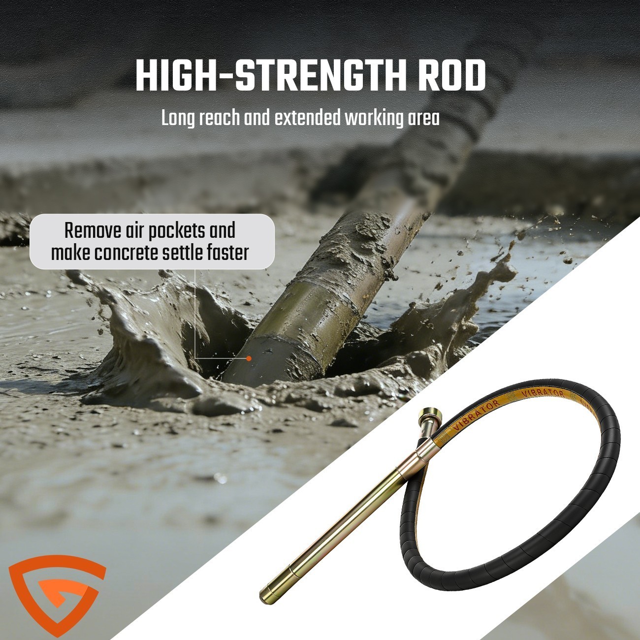 Electric Concrete Vibrator 2000W 14-3/4 Ft Poker to Remove Air Bubbles 10000VPM