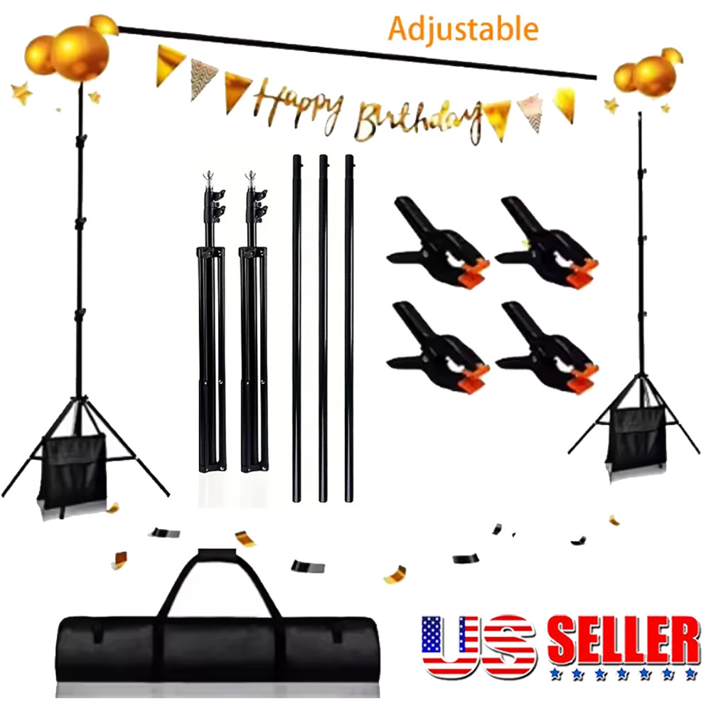 Adjustable Backdrop Stand Background Support System with Carrying Bag + 4 Clamps