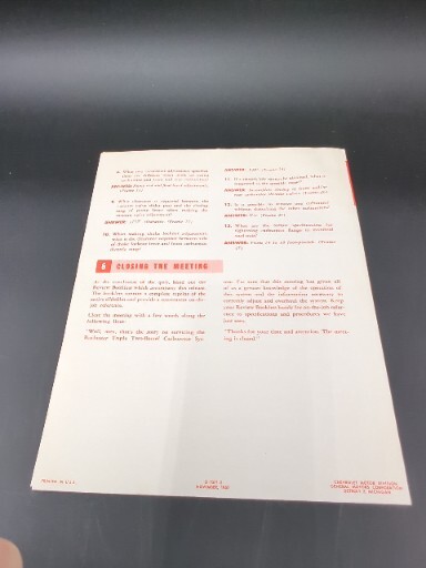 1958 Chevrolet Service Rochester Triple Two Barrel Carburetor Dealer Brochure
