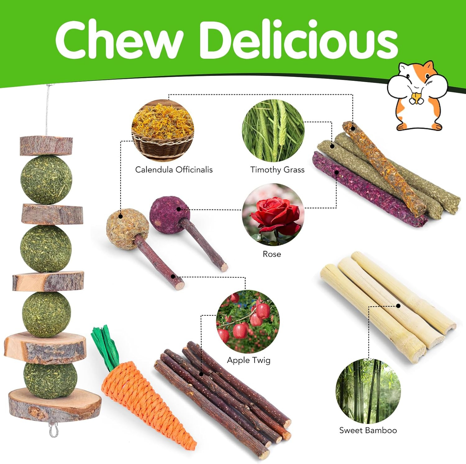 VESPRO Rabbit Bunny Toys for Rabbits Hamster Guinea Pig Toys Natural Timothy Hay