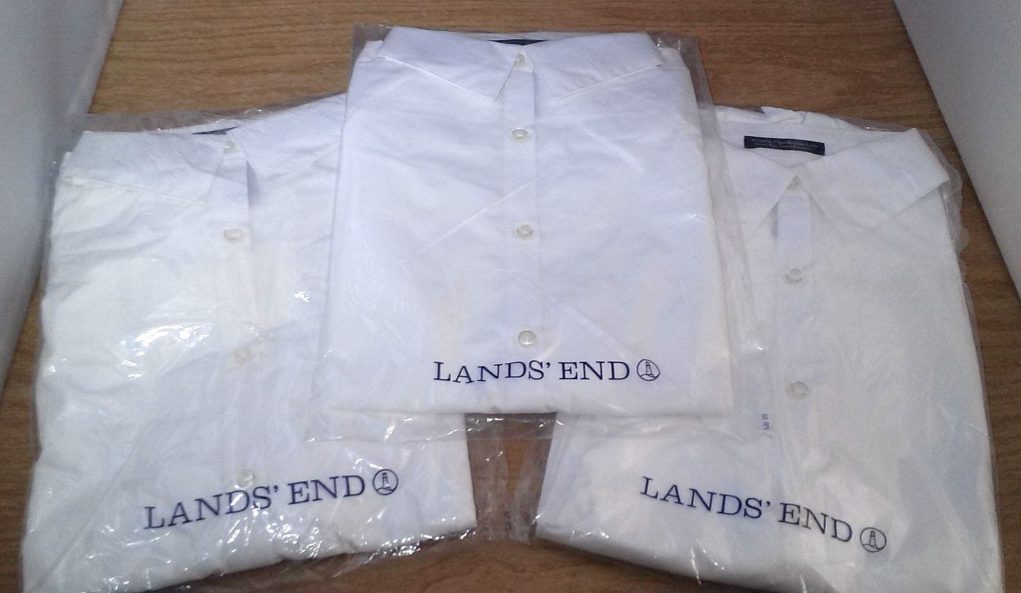 3 X Lands' End Wrinkle Free Broadcloth Womens White Shirt Catering Waitress Sz 8
