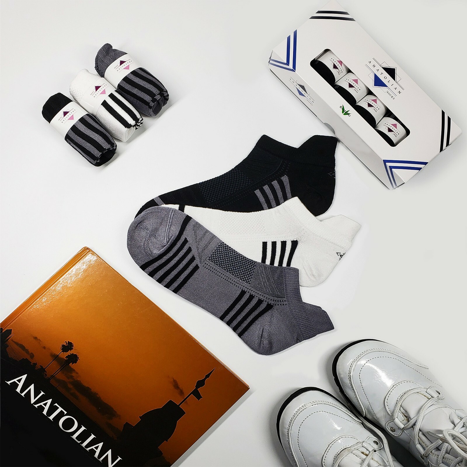 Mens Bamboo Ankle Socks with Heel Tab Low Cut Thin Athletic Performance 6 pairs