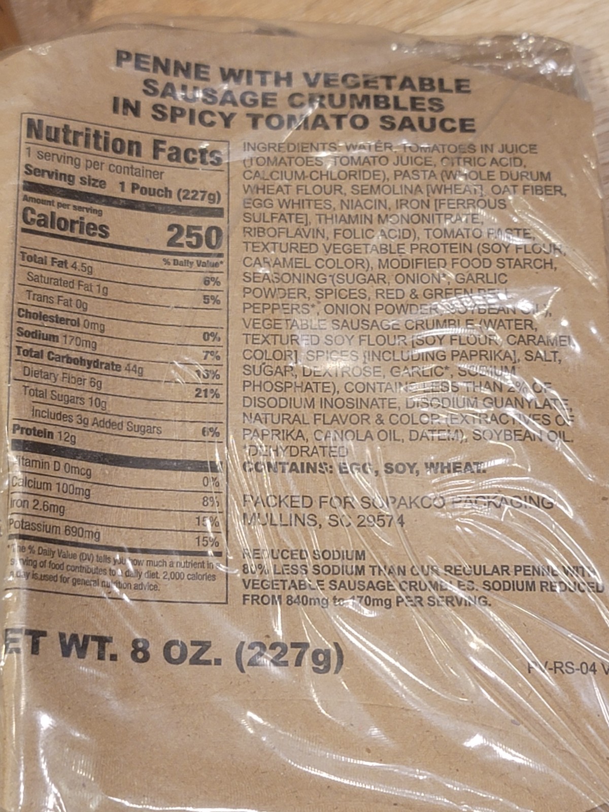 SOPAKCO MRE LOW SODIUM EMERGENCY INDIVIDUAL RATION HIKING CAMPING 16 MEALS-11/27