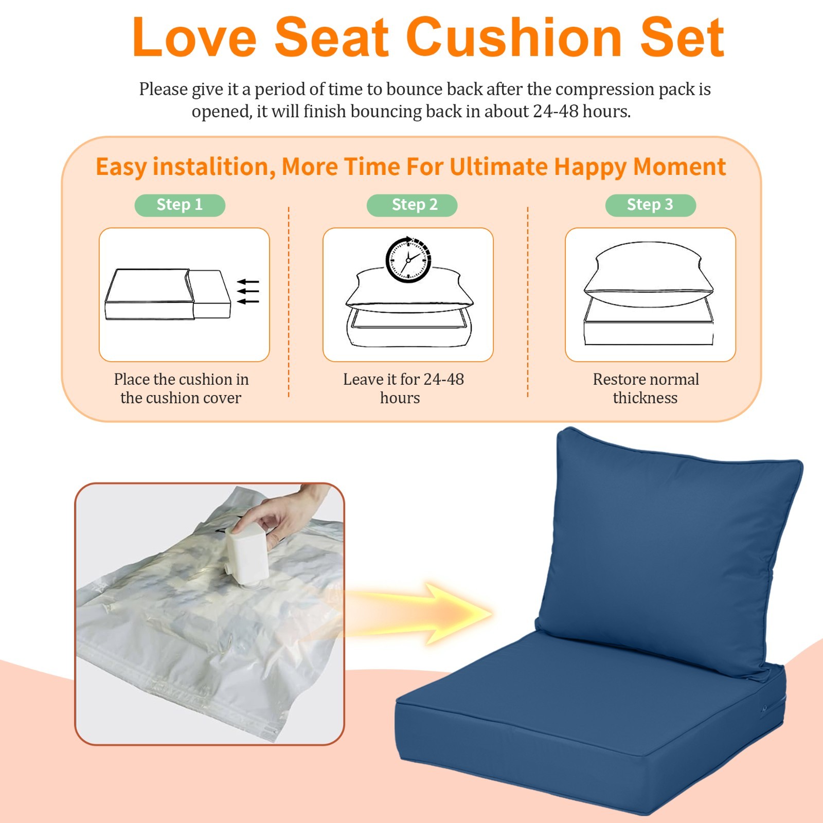 Deep Seat Patio Cushions 24 x 24 Inch Waterproof Outdoor Chair Cushions Set of 3