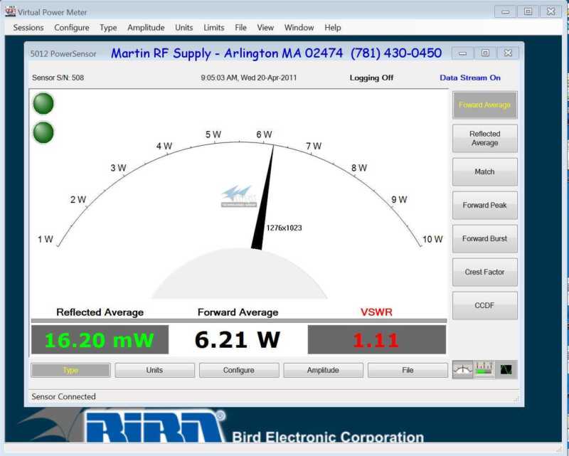 Bird 7020-1-030301 USB Broadband Digital RF Power Meter 25-1000 MHz