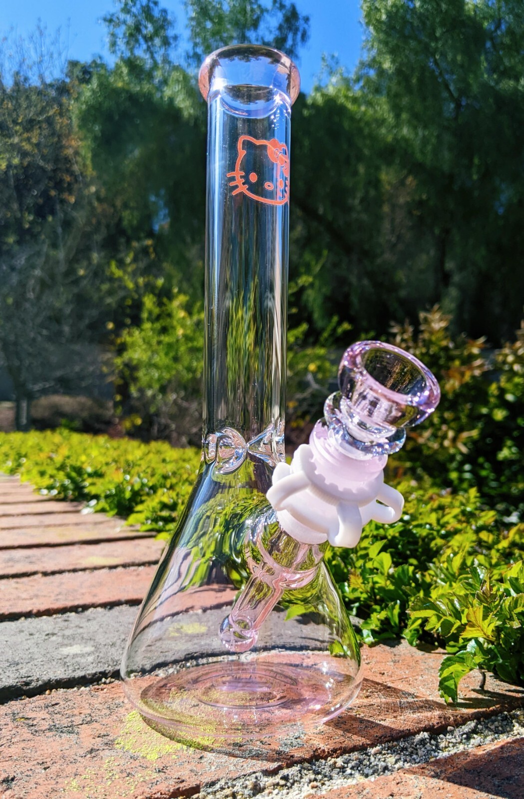 10 Inch Pink Hello Kitty Glass Bong Quality Tobacco Smoking Water Pipe Hookah