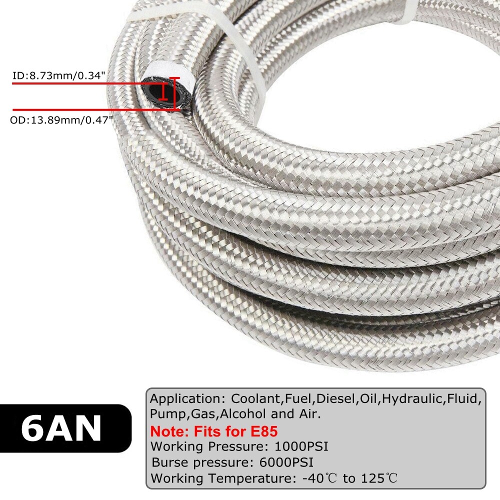 20FT AN6 -6AN AN-6 3/8 Fitting Stainless Steel Braided Oil Fuel Hose Line Kit