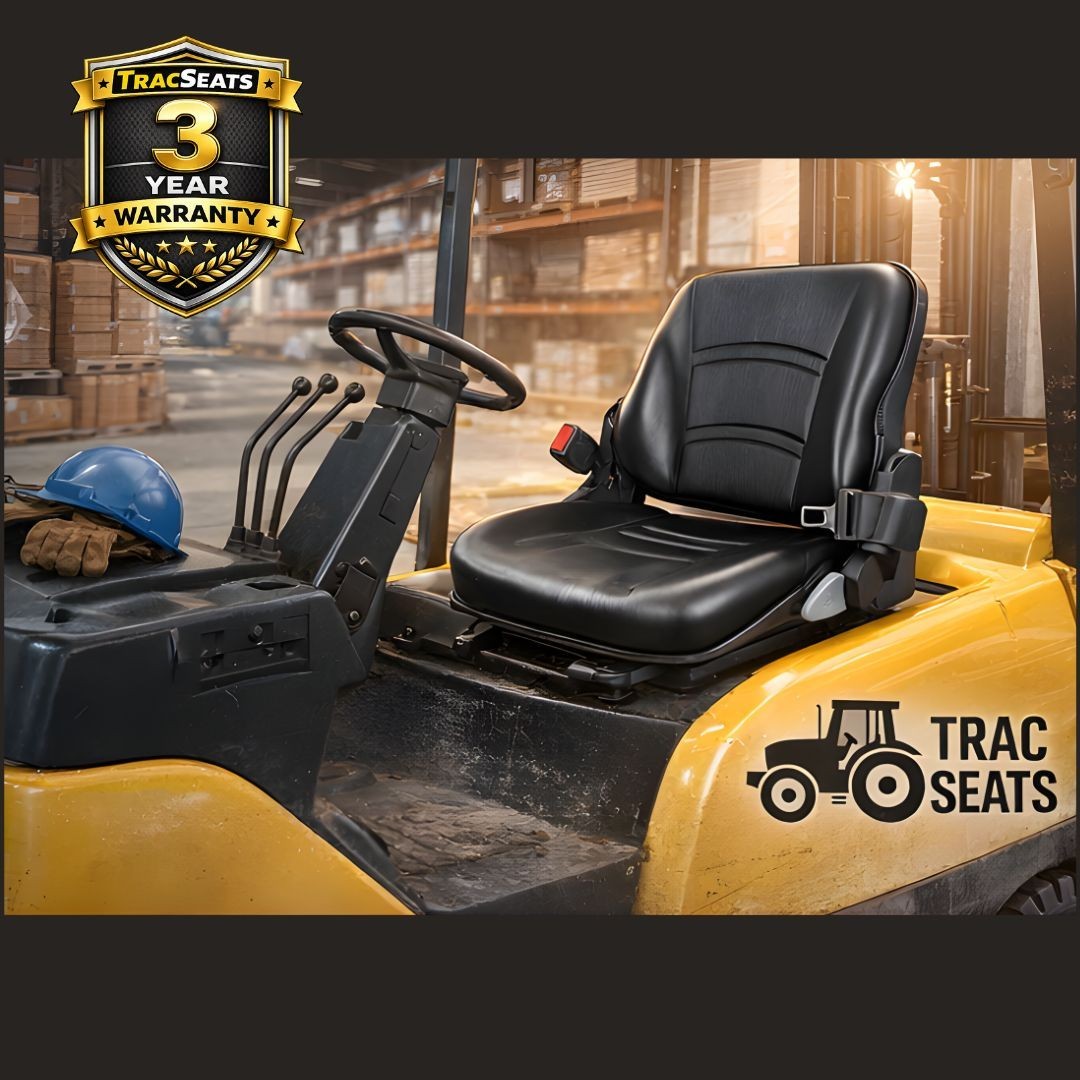 Trac Seats Universal Forklift Seat Replacement w/ Seat Belt – Tractor Skid Steer