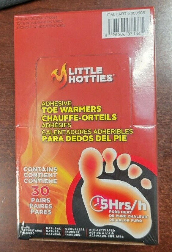 30 Pair Little Hotties Adhesive Toe Foot Warmer 5hr Pure Heat Air Activated