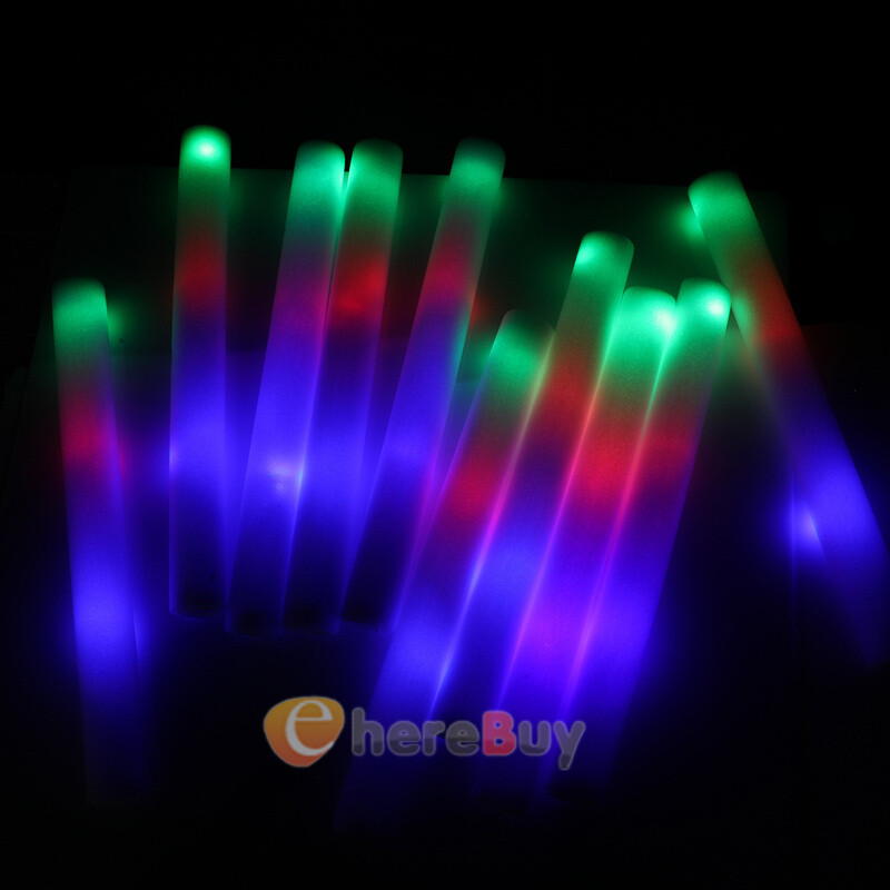 24~120PCS LED DJ Flashing Glow Stick Wands Rally Rave Light Up Foam Sticks