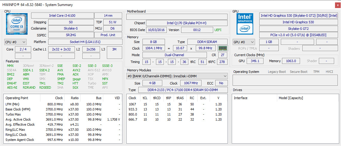 Aaeon EMB-Q170B mini-ITX motherboard w/ Intel i3-6100 CPU, 8GB Innodisk DDR4