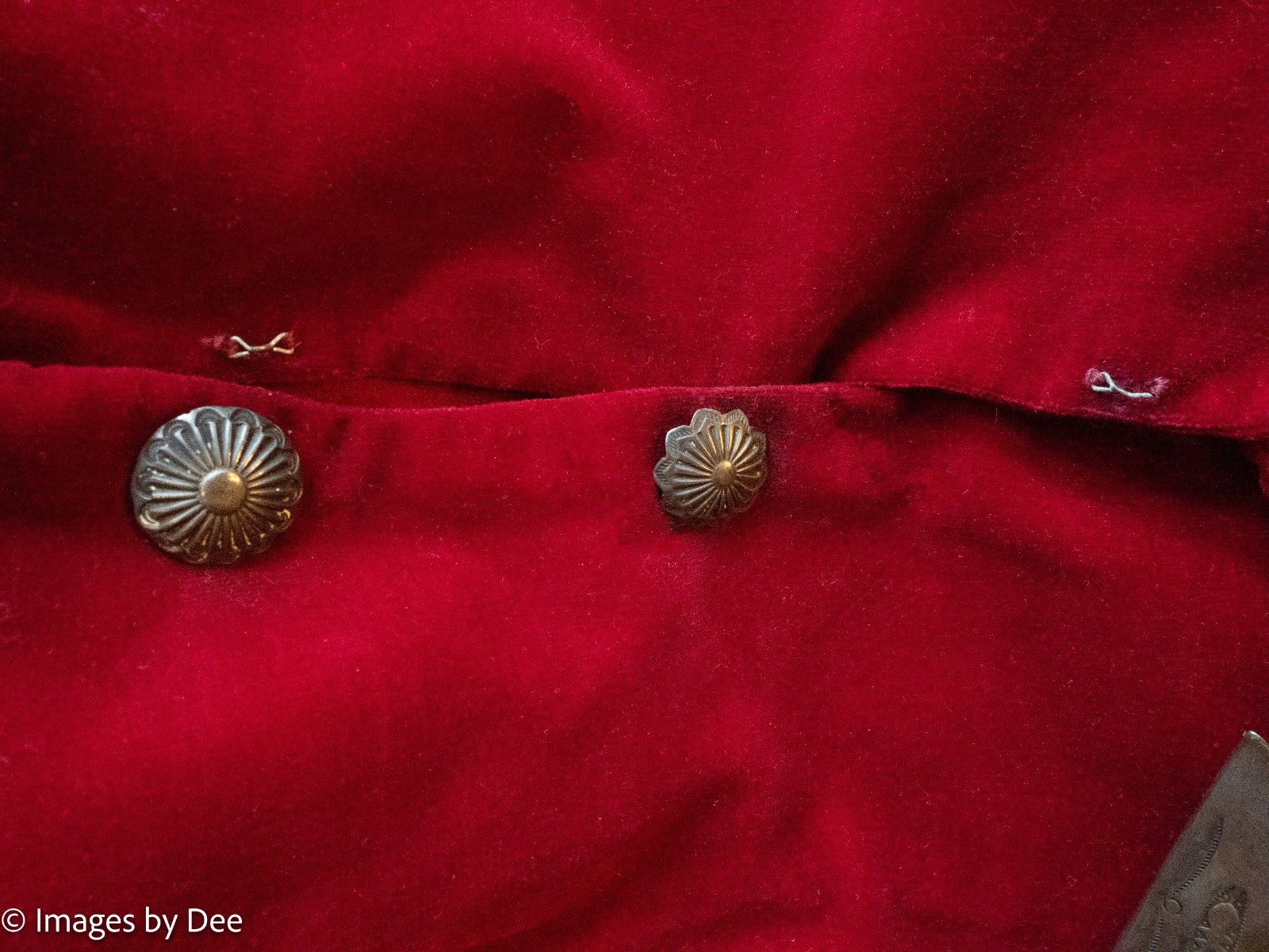 Vintage Navajo Handmade Red Velvet Shirt Sterling and Turquoise Collar tips