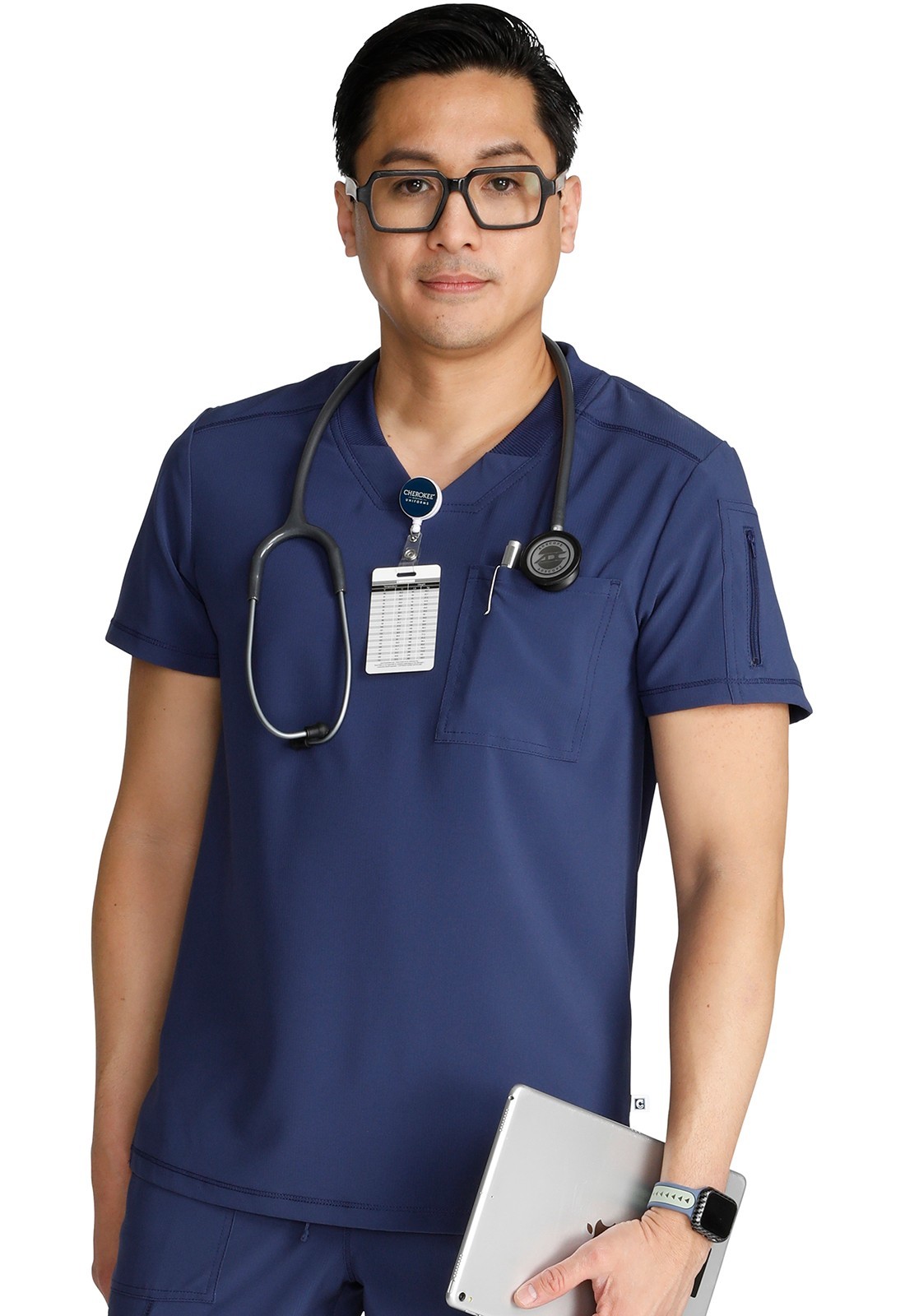 Cherokee Scrubs Men's V-Neck Top CK824A NAV Navy Free Shipping