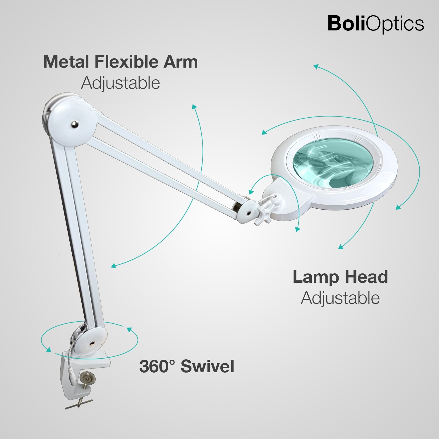 LED Magnifying Lamp w/ Clamp, Large 7 inch glass lens (5 Diopter, 2.25X)