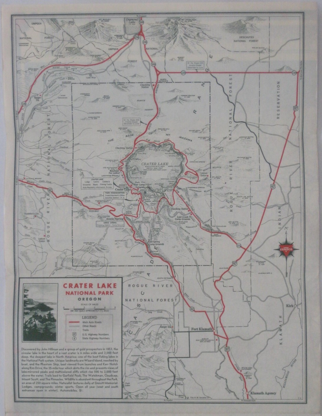1946 CONOCO Road Map OREGON Columbia River Highway Portland Crater Lake Nat'l Pk