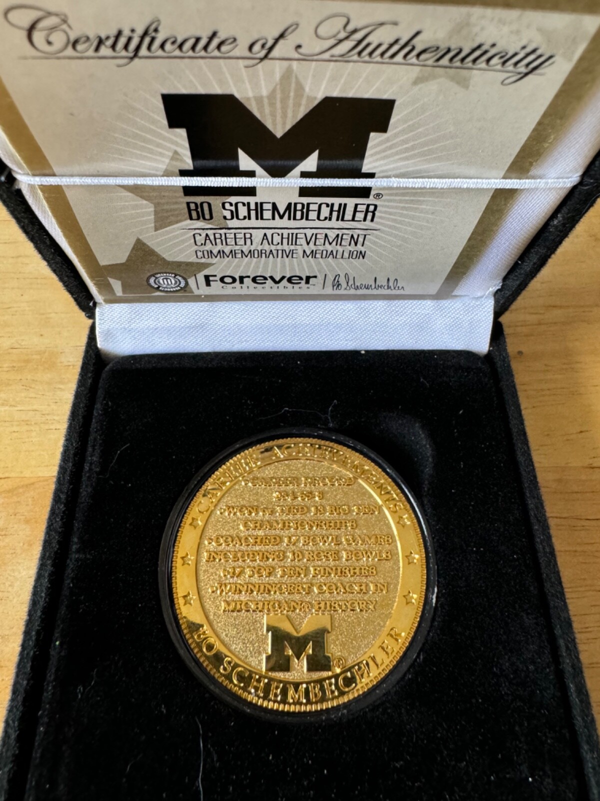 Michigan wolverines Bo Schembechler career achievement commemorative medallion
