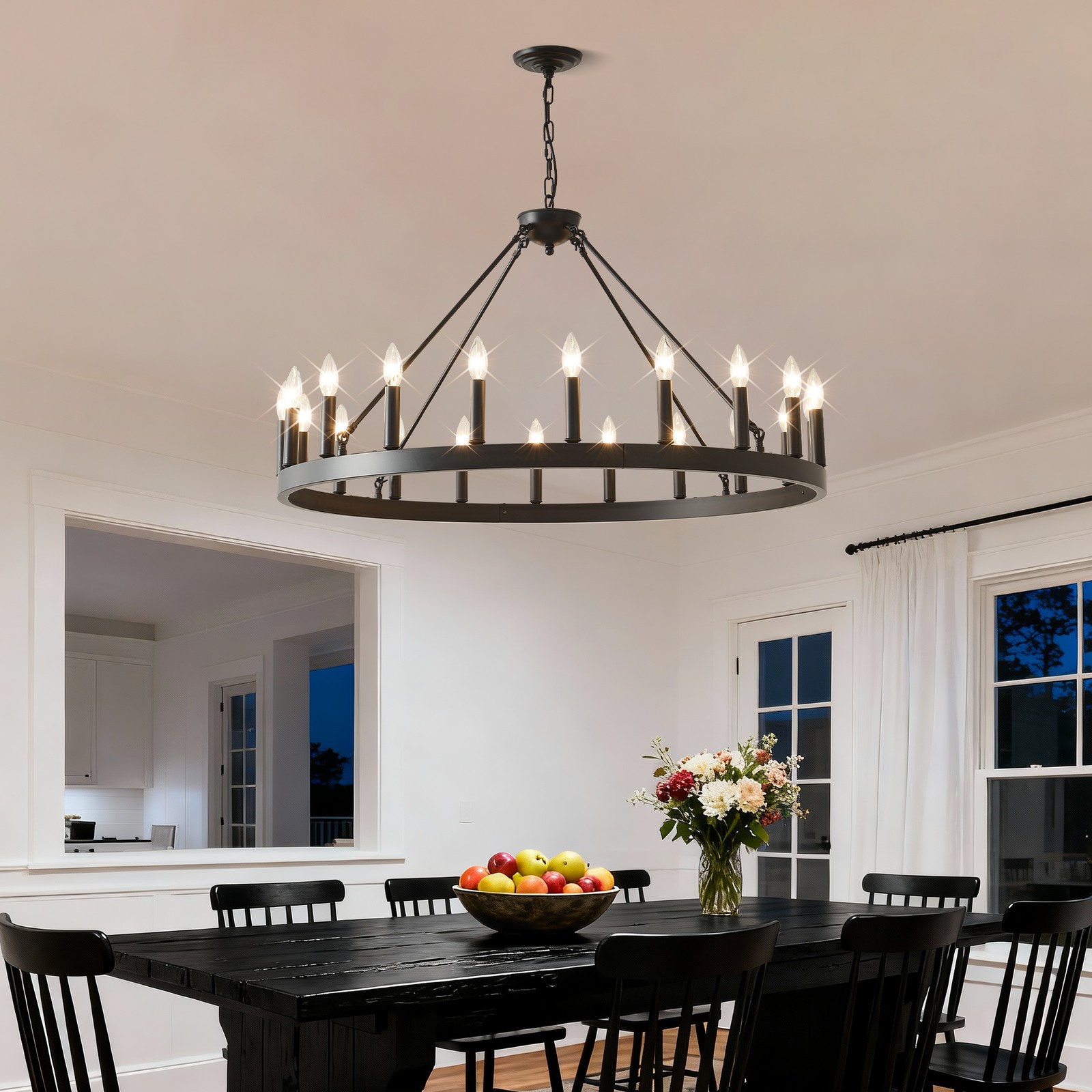 40'' Pendant 20 Light Wagon Wheel Black Farmhouse Chandelier Living Room Fixture