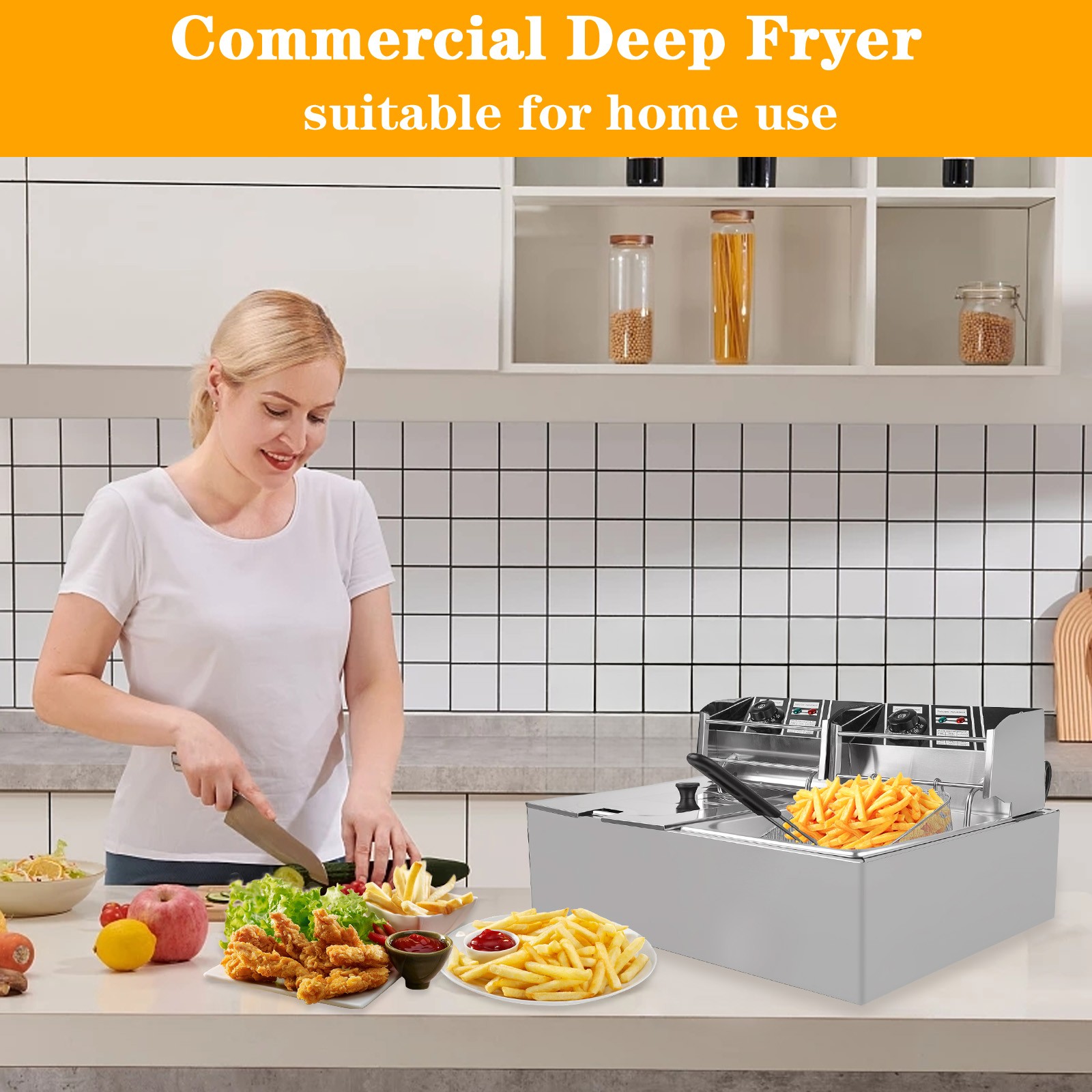 22.8QT Electric Deep Fryer Dual Tank Commercial Restaurant Countertop 5000W