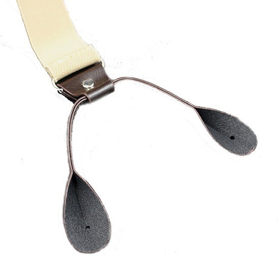 6 Button Holes Link Men's Suspenders Beige Color 24-43" Adjustable Length 1.37"W