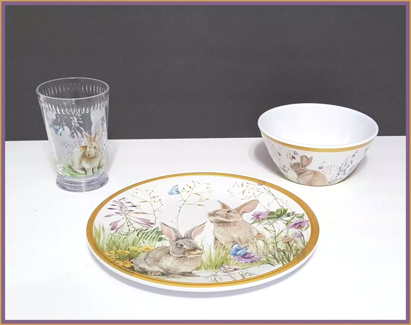 Williams Sonoma Kids 3 PC Floral Meadow Bunny Dinner Set NIB Rabbit Easter
