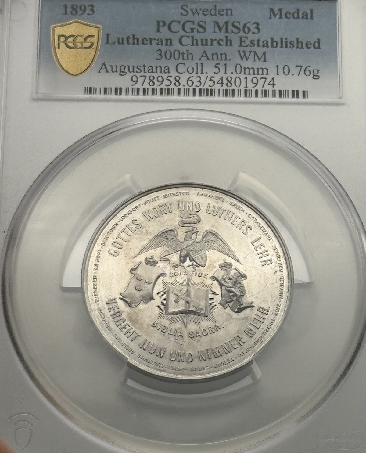 1893-Chicago Columbian Expo-Sweden Jubilee Medal-PCGS MS 63-TOP POP-Rare