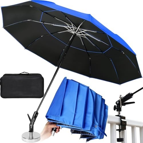 60" Folding Magnetic Umbrella for Outdoor Work, 600lb Suction Base, 2-in-1 Sun &