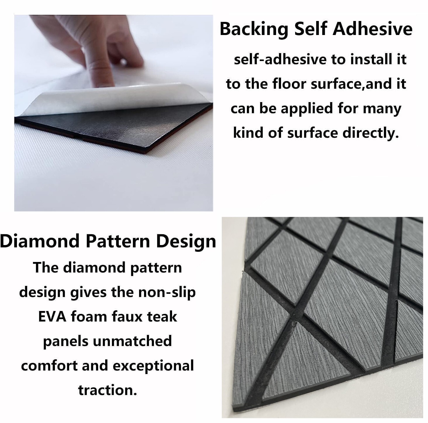 Grey Diamond Boat Flooring Sheet EVA Foam Marine Carpet，Nonskid Sea Decking Mat