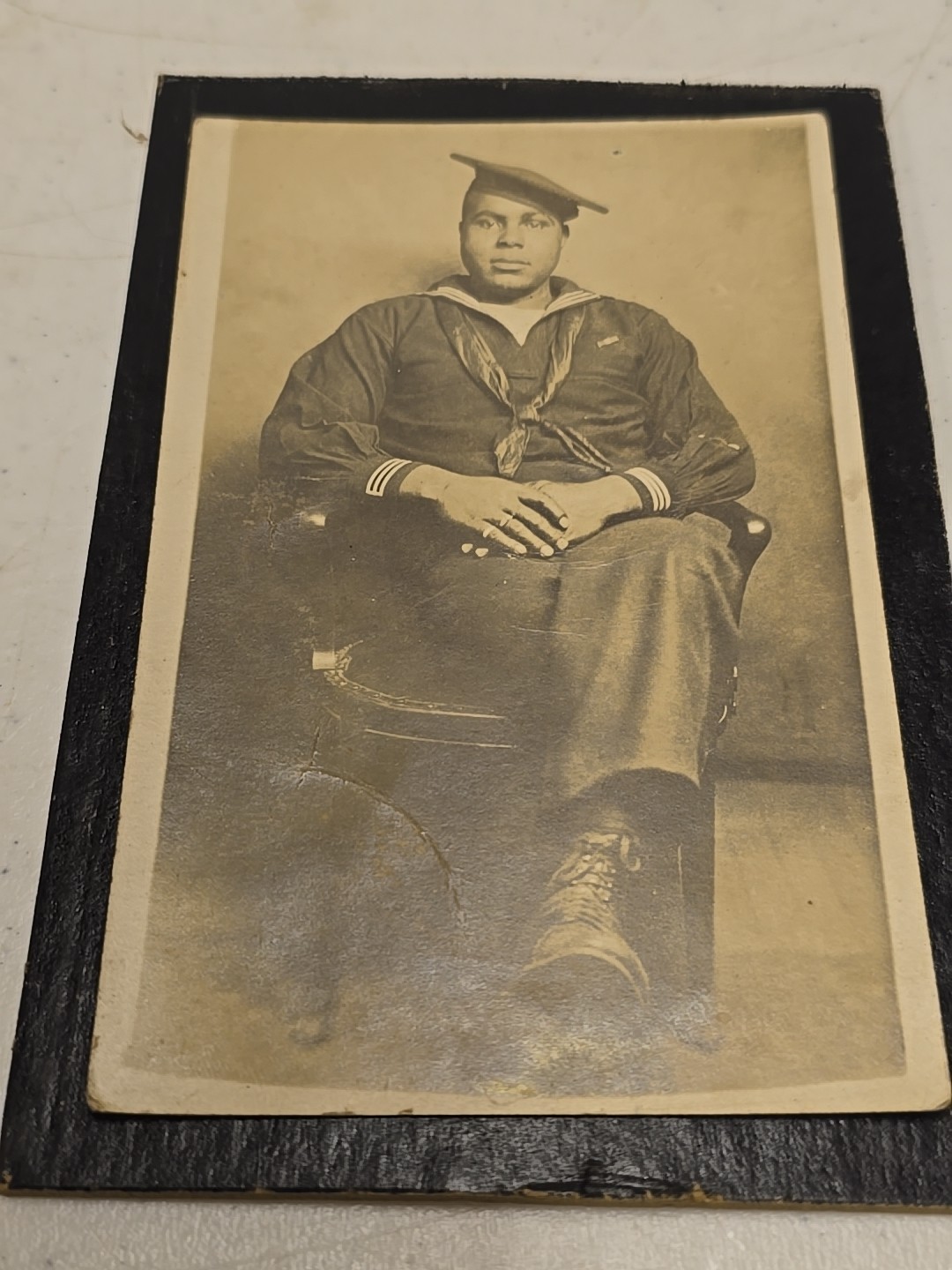 Antique WW1 US Navy African American Sailor Framed Photograph