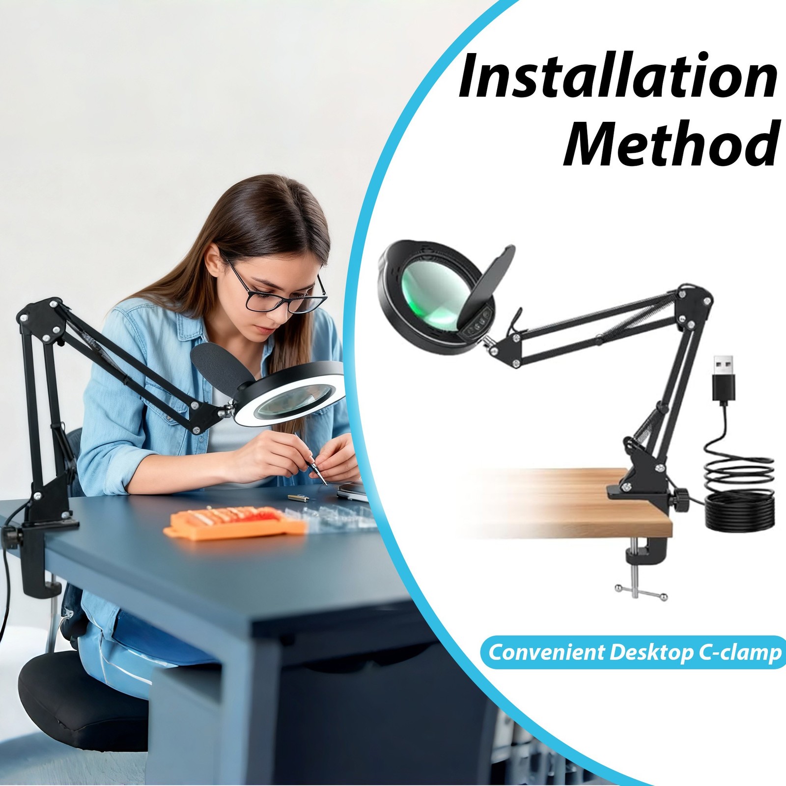 15X Magnifying Glass Desk Light Magnifier LED Lamp Reading Lamp With Lid + Clamp