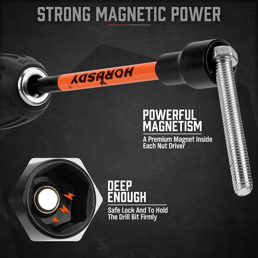 18PC Impact Magnetic Nut Drivers Set SAE & Metric Extra Long 1/4" Hex Shank Case