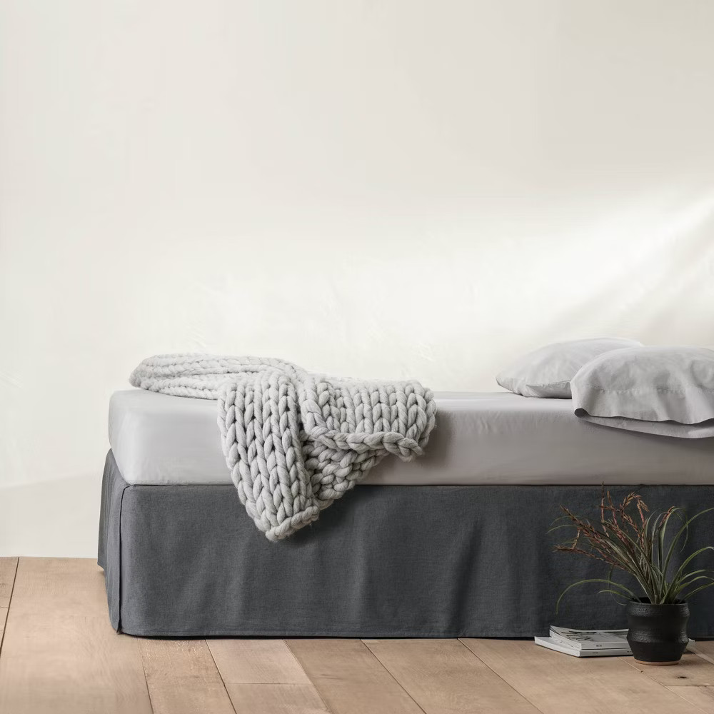 Full/Queen Linen Blend Bedskirt Dark Gray - Casaluna