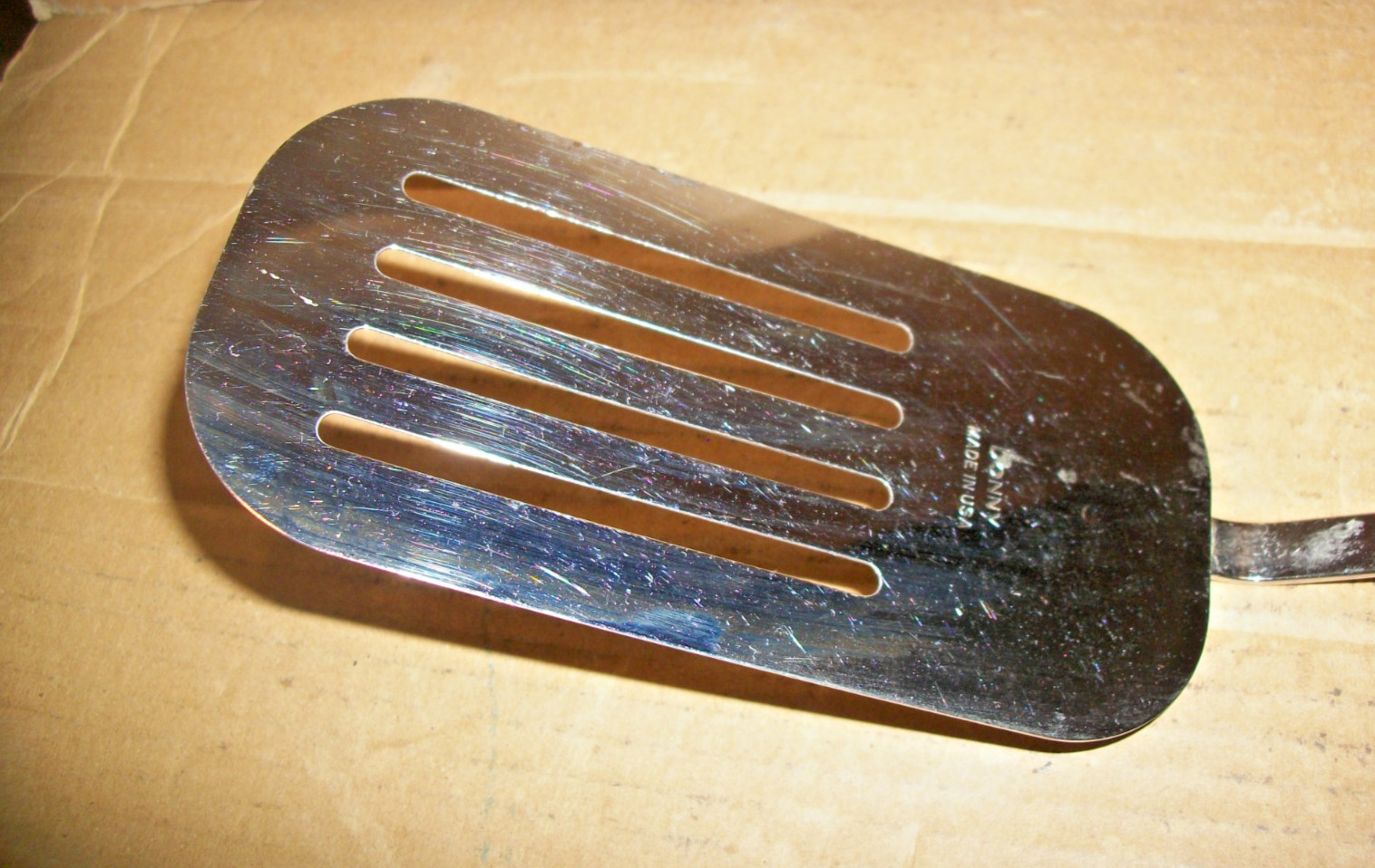 Vintage Bonny Slotted Spatula 13 3/8" Long Metal Blade - Wooden Handle-USA