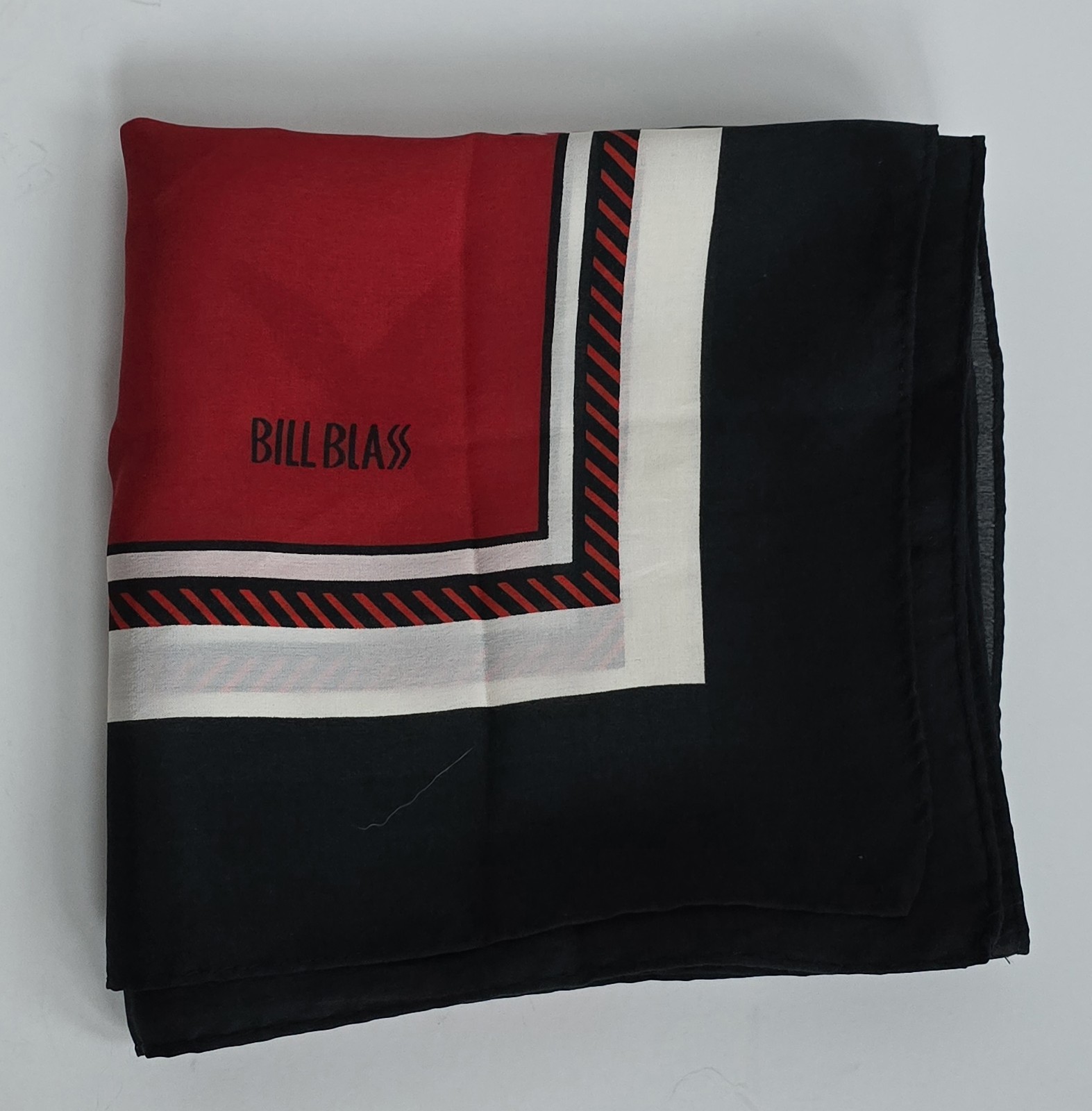 Vintage Bill Blass Scarf Silk Mod Red Black White Geometric 27x27.5 Inches