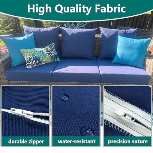 Outdoor Seat Cushion Cover Set of 4, 24 x 20 Inch, 24 x 24 x 4 Inch Navy-8pcs