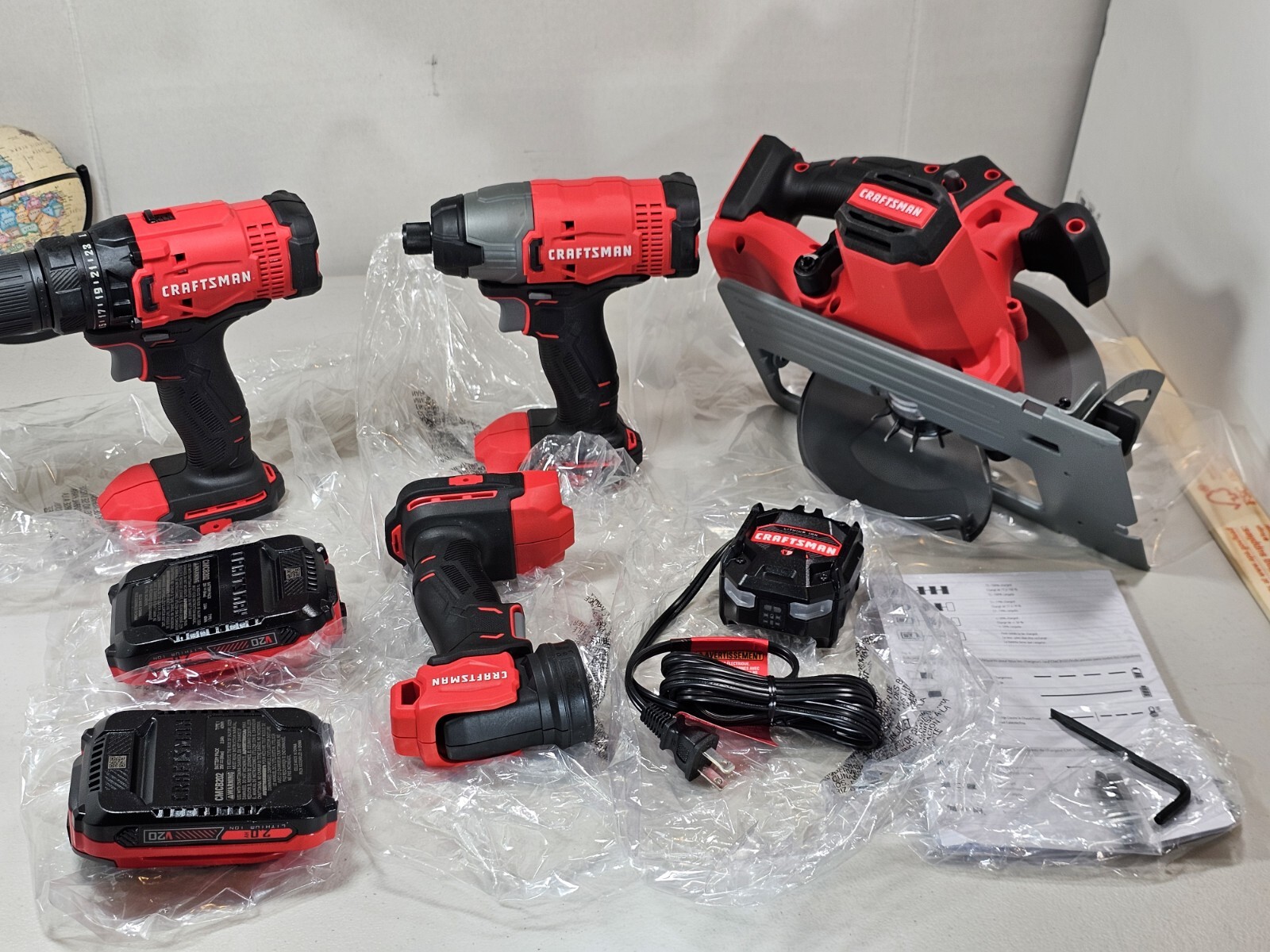 Craftsman CMCK401D2 V20 Li-Ion 4 Tool Combo Kit + (2) 2.0 AH Battery Cordless