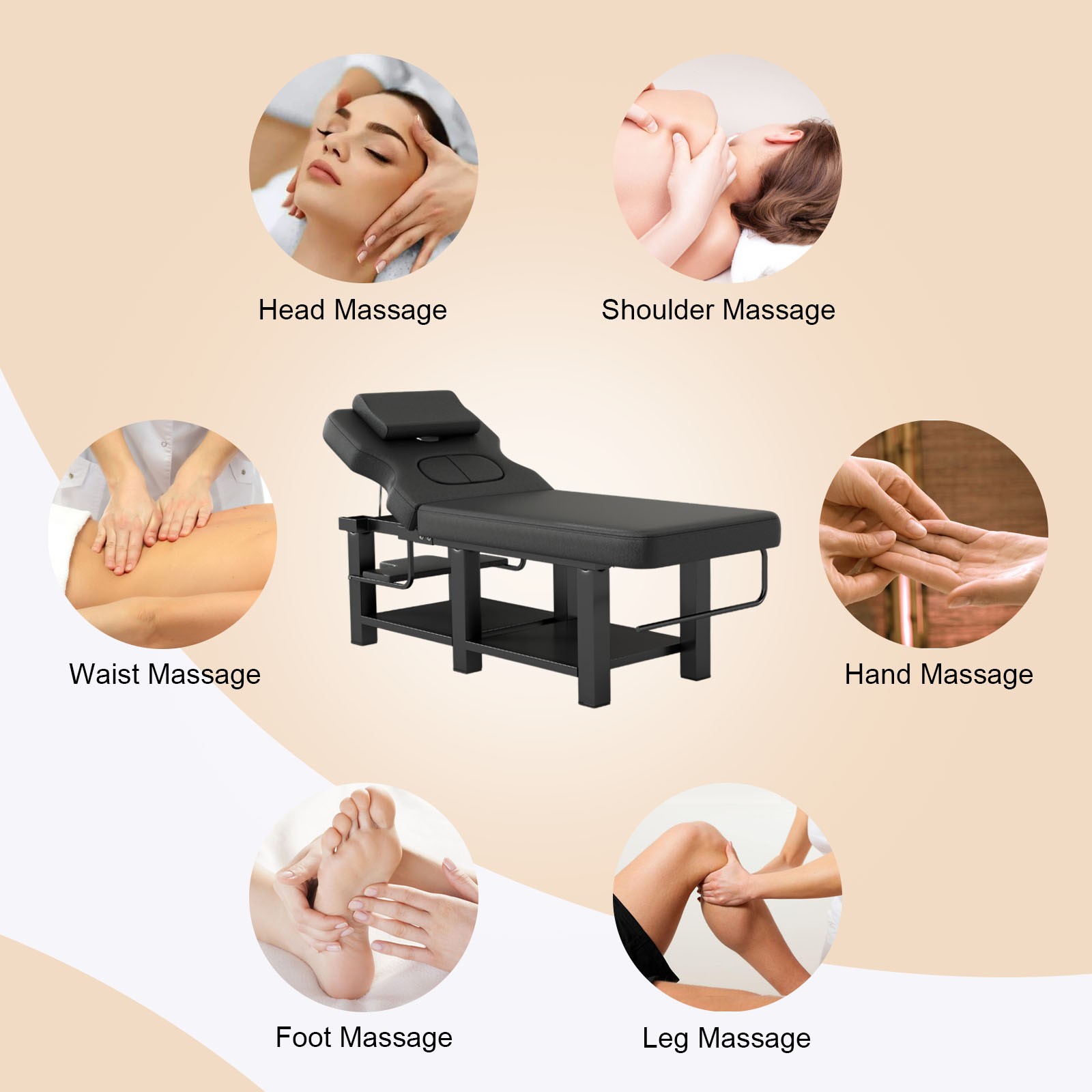 Black Massage Table Facial Bed Treatment Salon Spa Beauty w/Headrest, Open-Chest