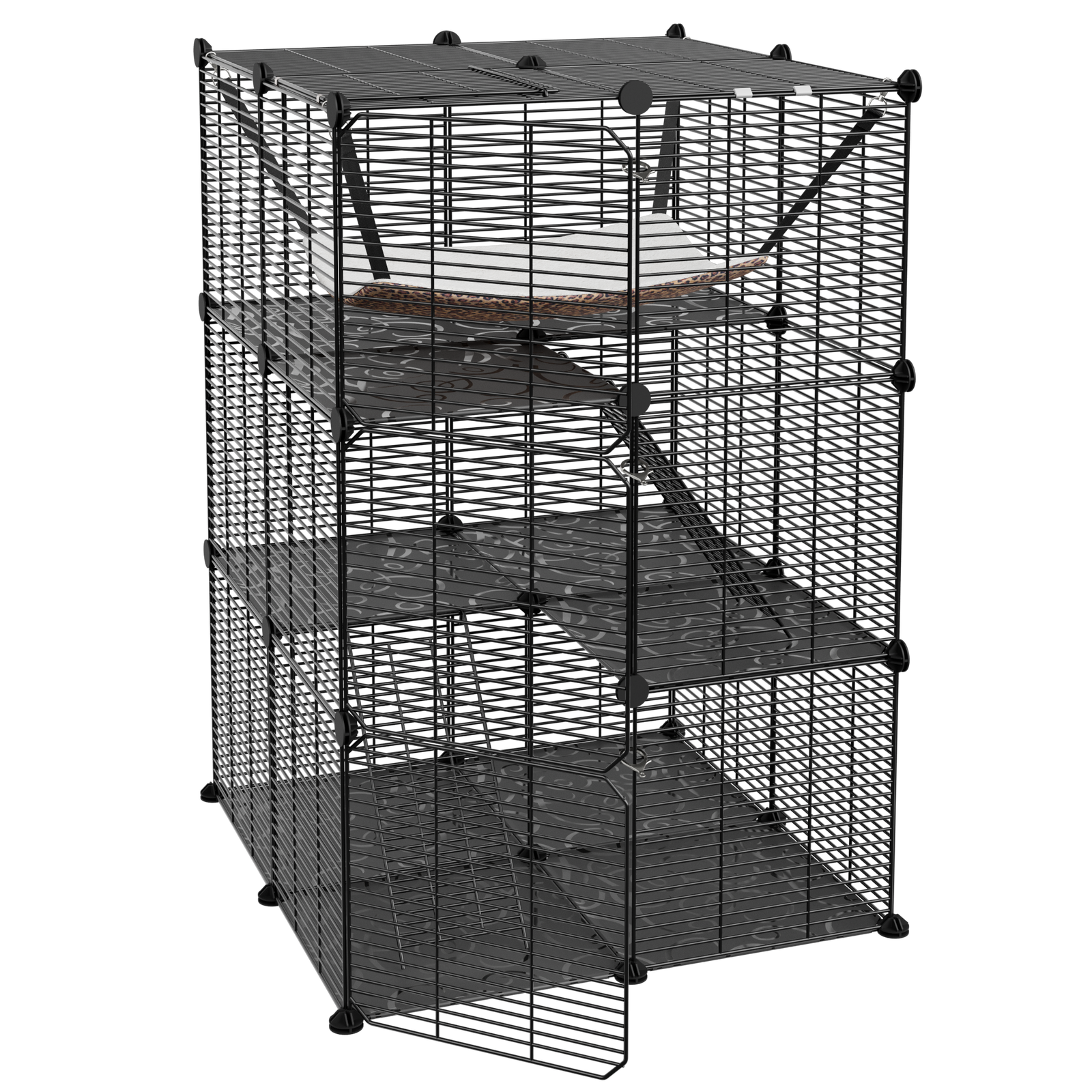 3-Tier Cat Cage Indoor Cat Enclosures DIY Detachable Metal Cat Kennel w/Hammock