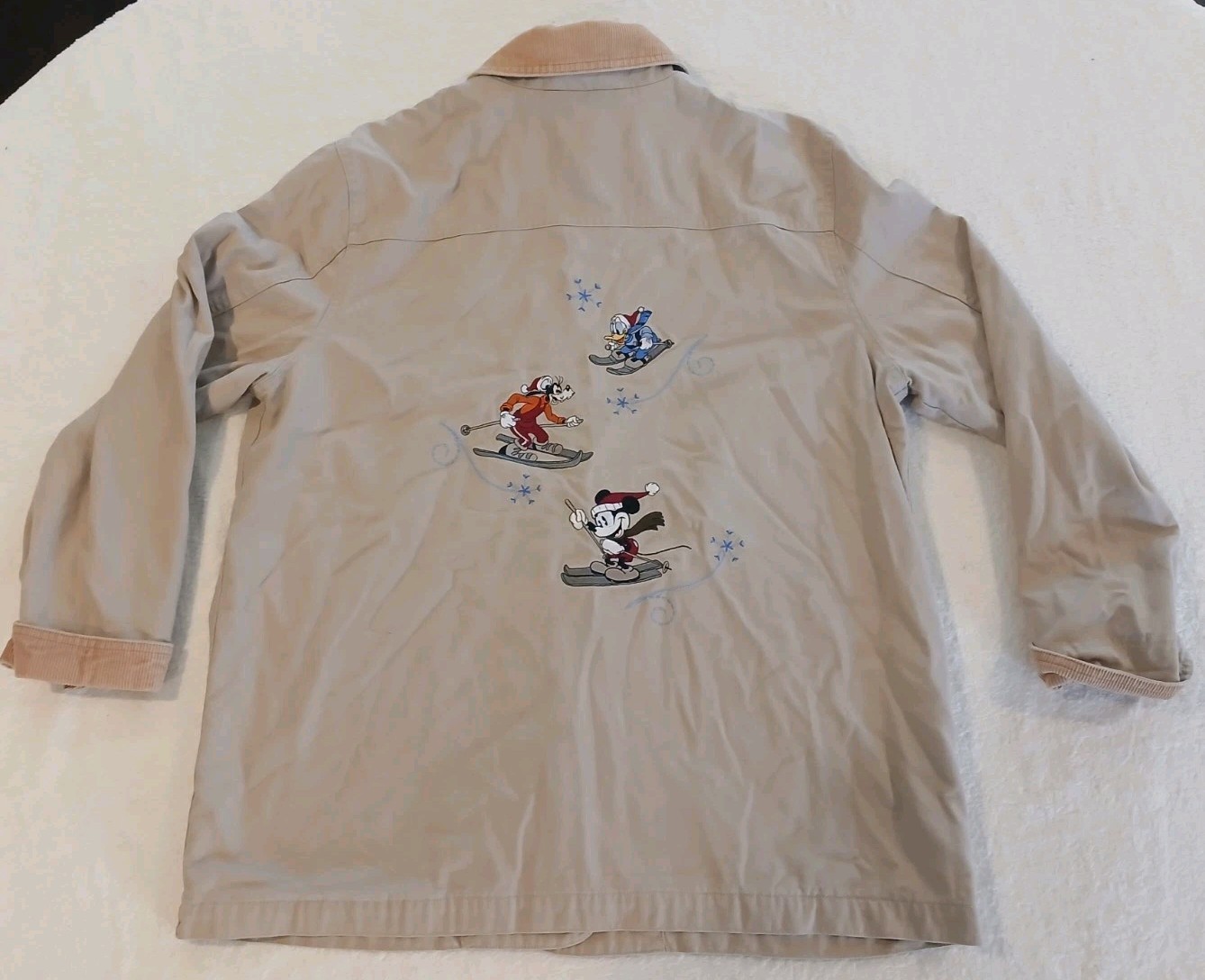 VTG Disney Store Barn Jacket Mickey and Friends Embroidered Beige Skiing Large