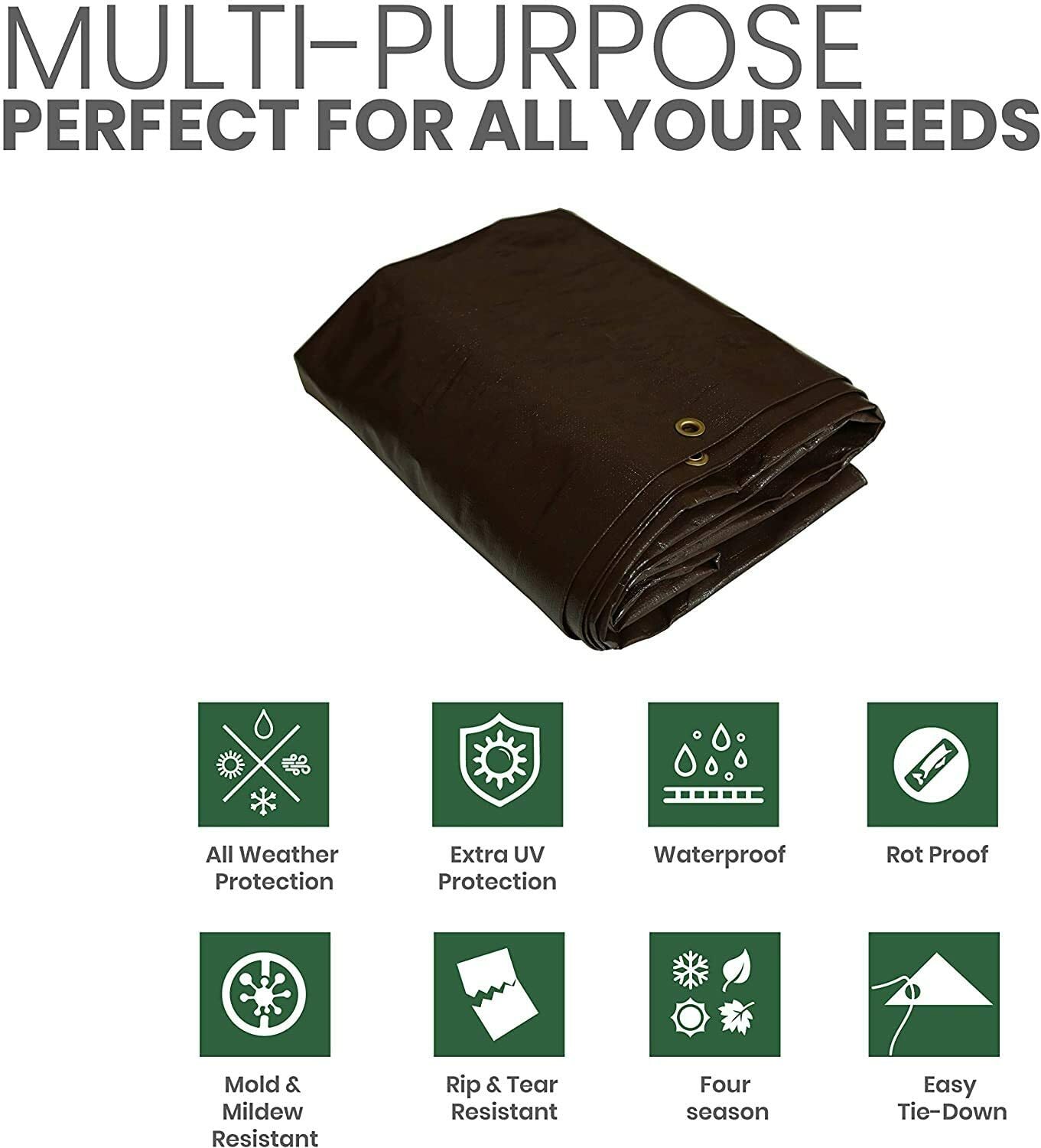 8' X 10' Super Heavy Duty 16 Mil Brown Poly Tarp Cover - Thick Waterproof