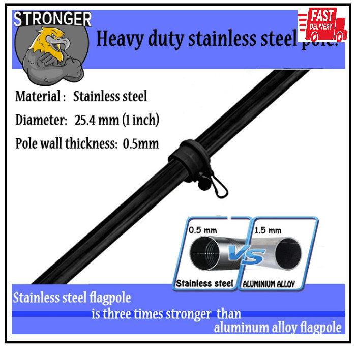 7FT Flag Pole Kit,Stainless Steel Heavy Duty Black American US Flagpole, Rustpro