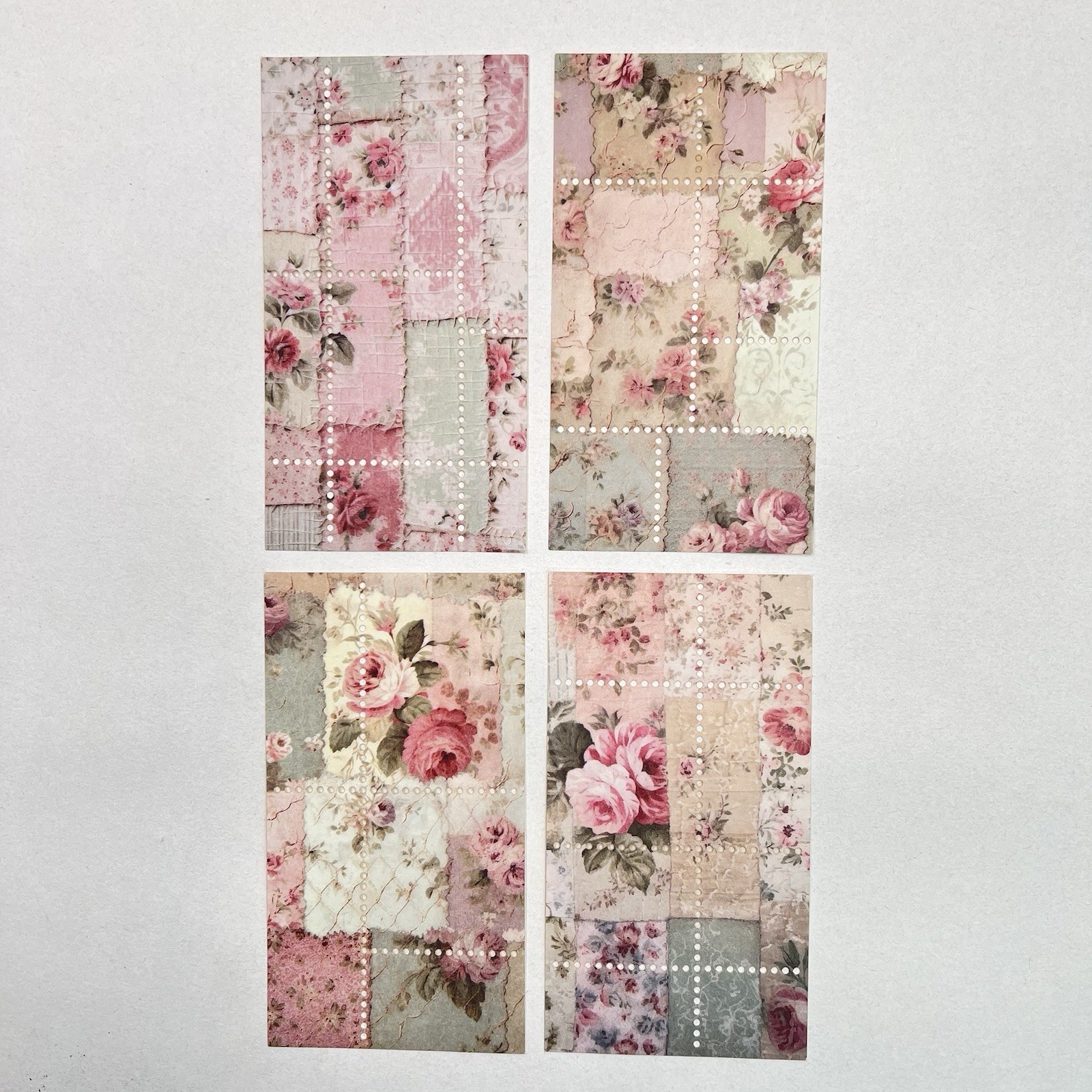 Vintage Style Pink Rose Perforated Paper Sheets Junk Journal Collage Scrapbook