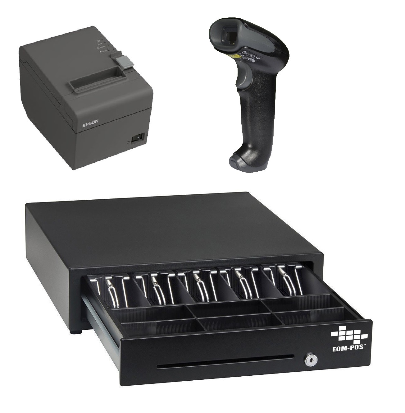 POS Hardware Bundle for SQUARE STAND - Cash Drawer, Receipt Printer, (Scanner)