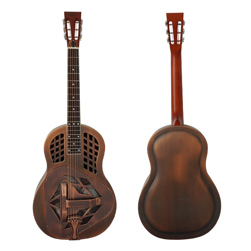 Aiersi Silver, Red Rust,Bell Colour Tricone Resonator Guitar with Hard Case