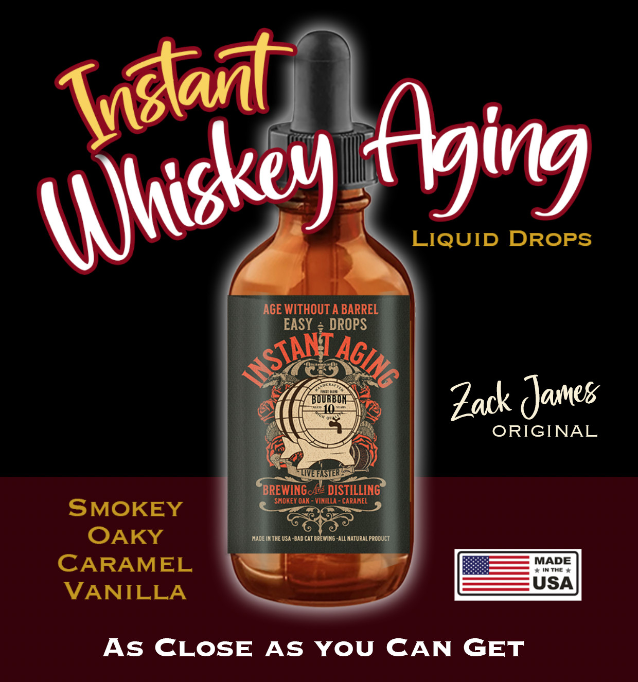 Whiskey & Bourbon Liquid Aging Drops - Replace Wood Chips - FAST AGING - USA