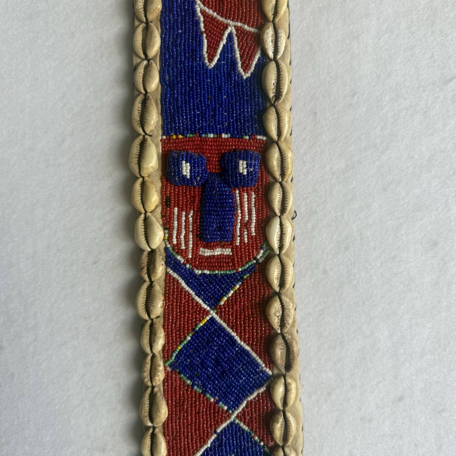 Vintage Yoruba Beaded African Art Wall Hanging Belt Sash For Panel Shell Border