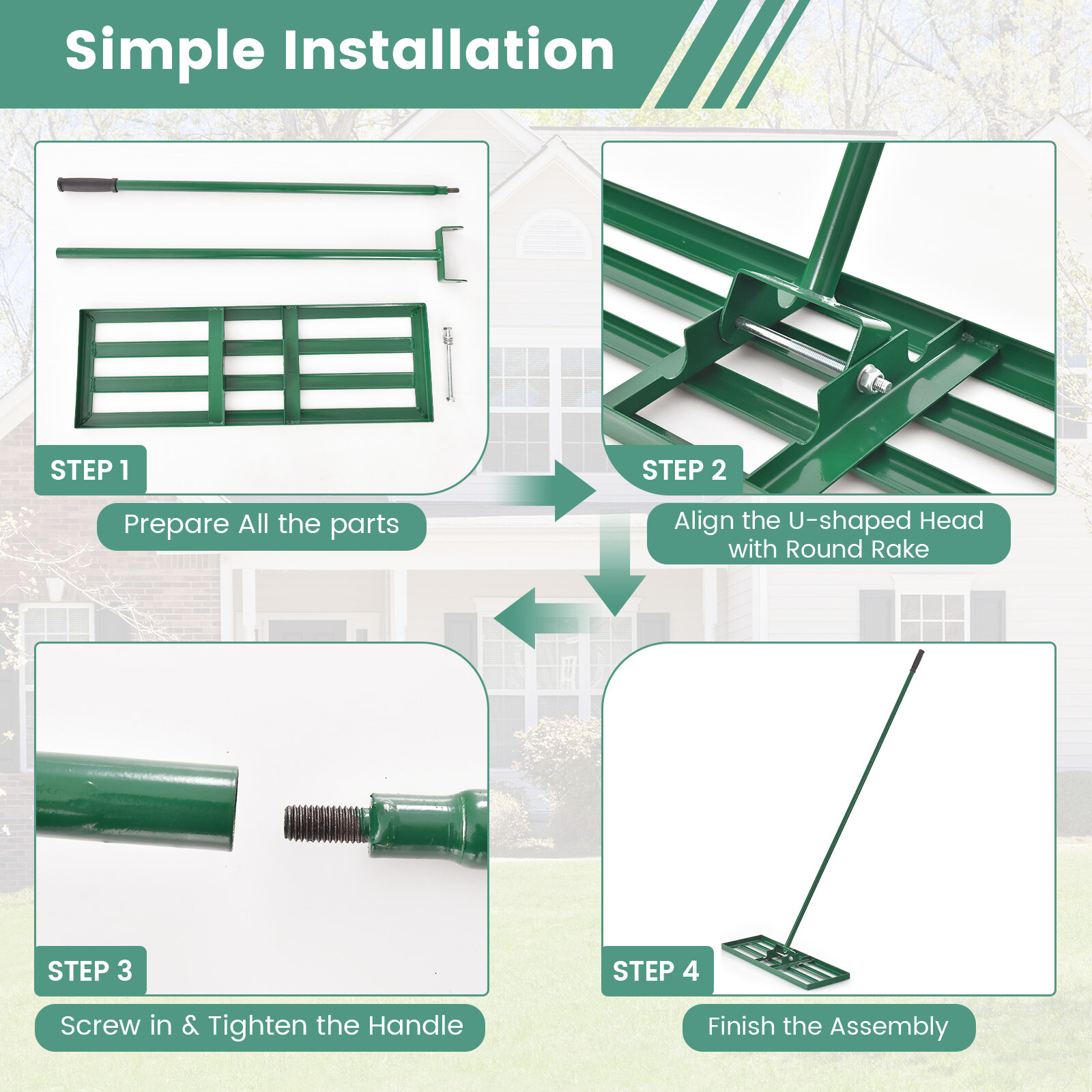 Lawn Leveling Rake 30" x 10" Level Lawn Tool Landscape Rake for Garden Farm
